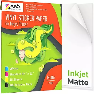 Printable Vinyl Sticker Paper For Inkjet Printer Matte White 15 Pcs Letter Size • $24.96