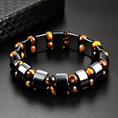 Tiger Eye Stone Hematite Magnetic Mens Bracelet Therapy Arthritis Pain Relief • $3.23