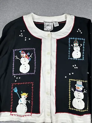 Vintage Michael Simon Lite XL Womens Cardigan Snowman White Christmas Ugly • $39.99