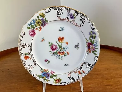 Czechoslovakia VICTORIA China Salad Plate ~ Gold & Multicolored Florals 7 1/2” • $12.50