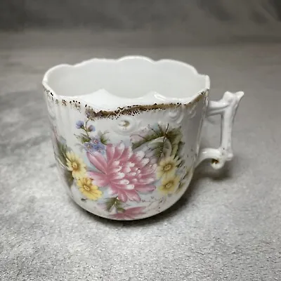 Vintage Antique Handpainted Porcelain Mustache Cup No Markings Pink Flowers • $16.99