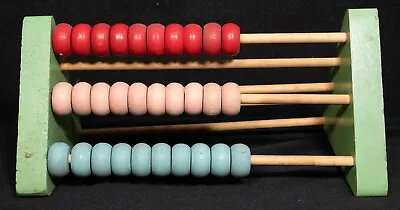 WOODEN TOY Educational ABACUS W/Clock Face Vintage • £11.57