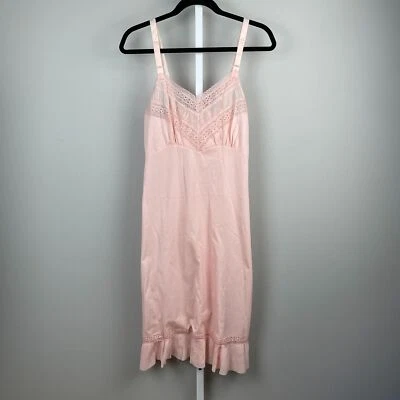 $21 • Buy Vintage Penney's Adonna Light Pink Full Slip Nightie Womens Size 32 Small
