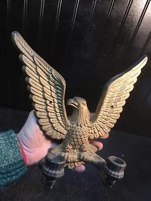 Vtg Black Cast Iron Metal American Eagle Patriotic 2 Candle Wall Sconce 10 X 9.5 • $44.99