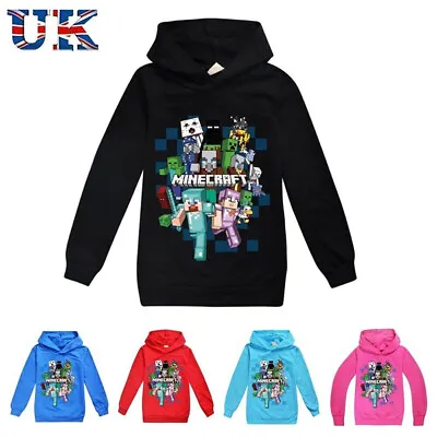 Kids Minecraft Casual Hoodie Long Sleeve Hooded Sweatshirt Pullover Jumper Tops • £9.99