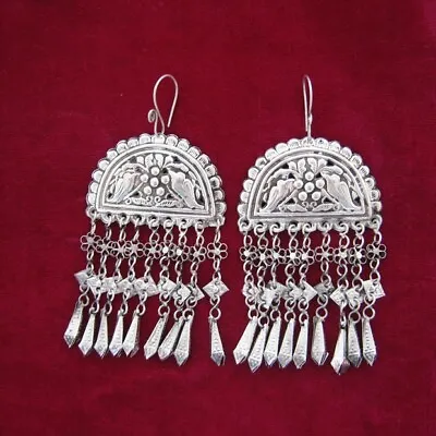 Exaggerate Exotic Tribal Handmade Miao Silver Double Birds Tassels Earring 1pair • $40