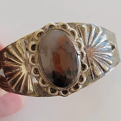 Old Pawn Vintage Bell STERLING Fred Harvey ERA Petrified Wood Bracelet • $39