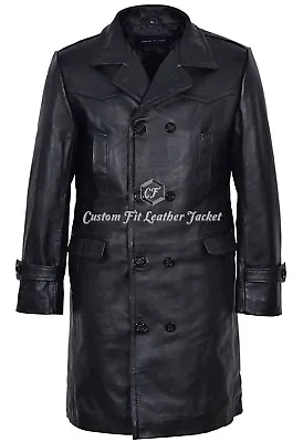 Men's Leather Coat Black 100% REAL HIDE 'GERMAN PEA COAT' Style U-BOAT • $201.66