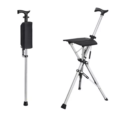 Alpenstock Seat Stick Walking Cane That Converts Tripod Chair Crutch Folding • £155.87