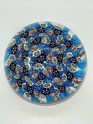 Millefiori Art Glass Paperweight Blue Canes Made In Italy TMC • $39