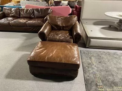 Restoration Hardware Leather Lancaster Chair And Ottoman • $1600