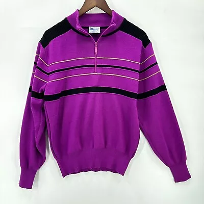 Vintage Meister Sweater Mens Knit Pullover 1/4 Zip Striped Wool Blend Purple M • $17.49