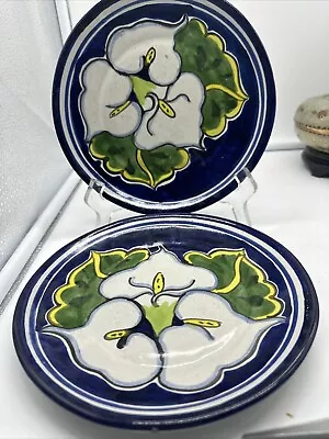 CALLA LILY Talavera Plates  Pottery Hand Painted Mexican Folk Art 7.25 Inch Wide • $22