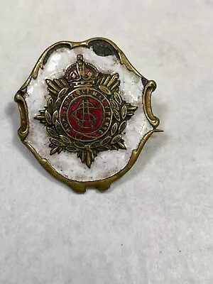 Vintage Honi Soit Qui Mal Y Pense Brass & Enamel Cap Pin / Badge • £9.95