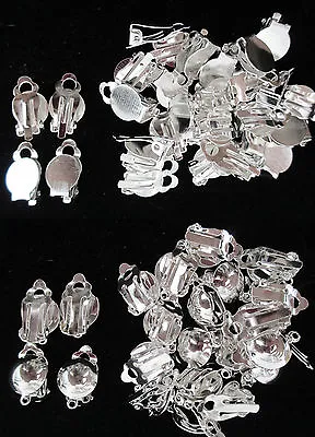 10/20/30/40 Pairs Silver Plated Clip Ons Earring Blanks In 4 Designs  • £3.49