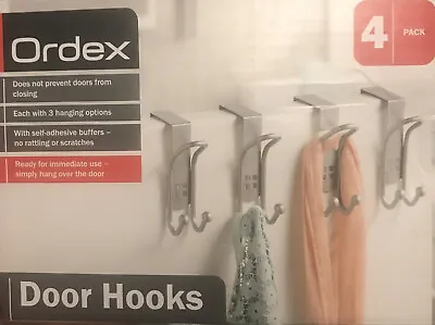 £9.99 • Buy 4x Hooks Over The Door Hanger Clothes Coat Towel Hanging Rack Stainless Steel