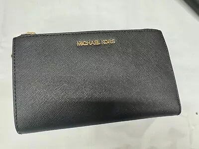 Michael Kors Jet Set Travel Double Zip Wristlet - Black Gold Wristlet • $35