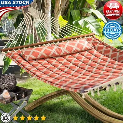 2 Person Quilted Swing Hammock W/ Pillow Polyester Cotton Breathable Portable US • $78.93