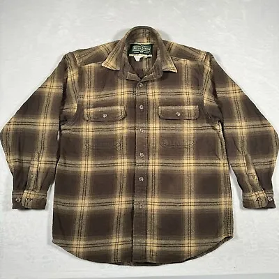 Vintage Field & Stream Shirt Button Down Heavy Flannel Brown Yellow Size M • $24