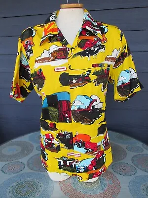 Vintage Hawaiian Palm Hesston Massey Ferguson Tractor Farming Cattle Shirt XL • $42