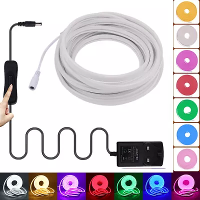 12V Neon LED Strip Flex Rope Light Waterproof Flexible Outdoor Lighting+Adapter • £10.19