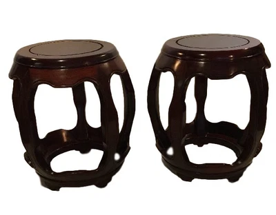 $1299.99 • Buy 2 Antique Vintage Chinese Barrell End Tables Drum Stool Carved Rare