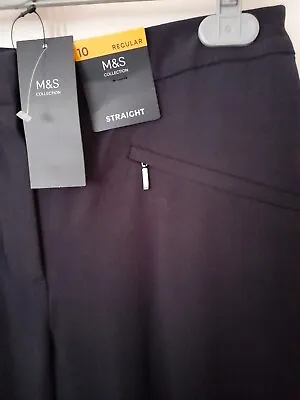 £10.99 • Buy M&S Navy Straight Leg Trousers. Bnwt.Size 10R.