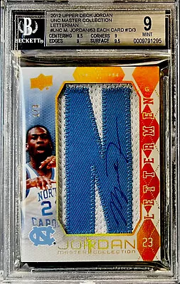 2012 UD MICHAEL JORDAN UNC Master Collection Letterman PATCH N /3 BGS 9 AUTO 10 • $8800