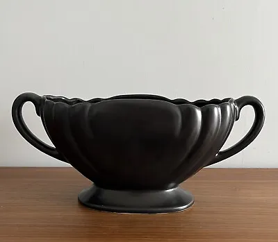 Vintage Dartmouth Mantle Vase Black Twin Handles Constance Spry Style 31cm • £19.99