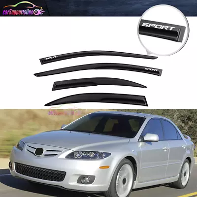 For 03-08 Mazda 6 Sedan Window Visor Smoke Vent Guard Mugen Style W/ White Sport • $46.59