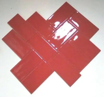 12 FABULOUS 'PILLAR BOX' RED GLOSSY RECTANGULAR WALL TILES - 7.5cm X 15cm • £7.94