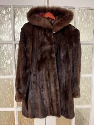 100% Real Mink Fur Coat With Hood Coat Outwear Clothing Fashion S/M • $800