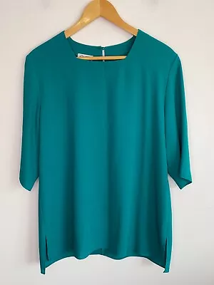 Vintage Maggie Shepherd Blouse Womens Medium Emerald Green Short Sleeve Button • $16.30