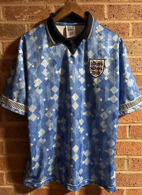 £14.99 • Buy England Football Shirt Away 1990 World Cup Score Draw Size Medium Retro Blue