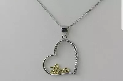 MACY'S Diamond Accent Love Heart Necklace In Fine Silver Plate Nwt Tag $60 • $24.99