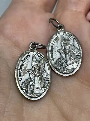 2 X Vintage St Michael Guardian Angel Reversible Pendant Medal Silver Tone 1  • $19.99