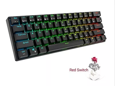 ROYAL KLUDGE RK61 Wireless Mechanical Keyboard 2.4Ghz/BT5.0/USB-C Black-Red UK • £39.90