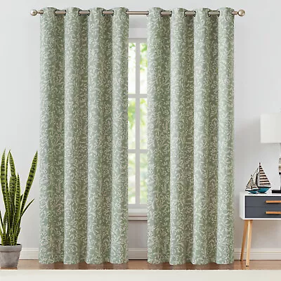 Scroll Floral Print Blackout Curtains Vintage Window Curtains Include 2 Panels • $30.59