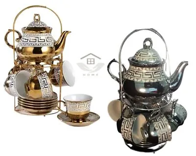 14 Pcs Luxury European Teacup And Teapot Set With Metal Rack Gift • £52.65