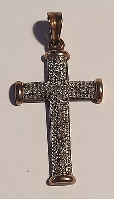 9ct Yellow Gold And Diamond Cross Shape Pendant 30mm X 18mm (Ex. Bale) 3g • £99.99