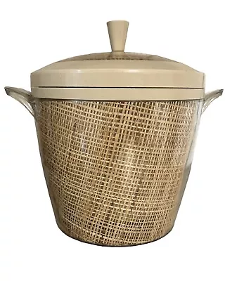 MCM Raffiaware Rattan Ice Bucket Burlap Insulated Tan Beige Vintage • $14.99