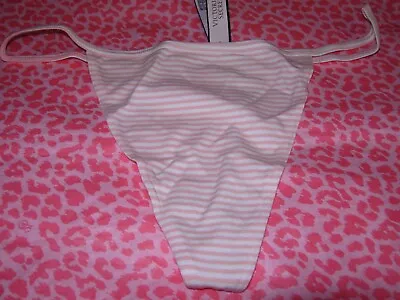 $10.99 • Buy Victorias Secret Sexy V-String Thong Strappy Pink Skimpy Candy Stripe Pantie NWT