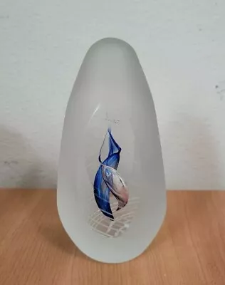 Large Glass Clear And Frosted Blue Pink Swirl Paperweight Egg Shape 6.5  Tall  • $34.99