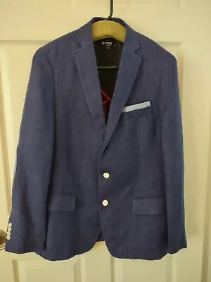 Daniel Cremieux  Blazer Jacket Linen Navy/Denim Blue Elbow Patch Size M 38 • $48.49