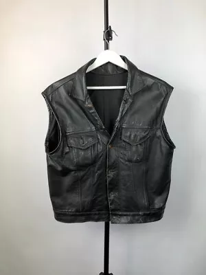 90s Avant Garde Western Cowboy USA Black Leather Vest Mens M Size Rare Opium • $60