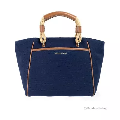 Michael Kors Talia Small Navy Cotton Canvas Grab Bag Tote Crossbody Purse • $115