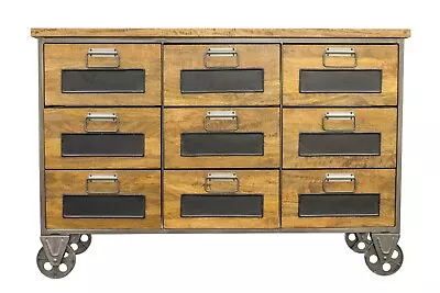 Apothecary 9 Drawer Chest / Mango Wood / Metal Frame / On Wheels • £495