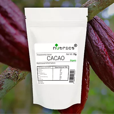 Nutrics® ORGANIC CACAO Powder RAW COCOA Powder Pure Peruvian Criollo 75g • £7.99