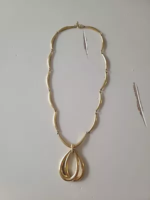 Crown Trifari Vintage Teardrop Modernist Gold Tone Bar Link Necklace Estate • $55