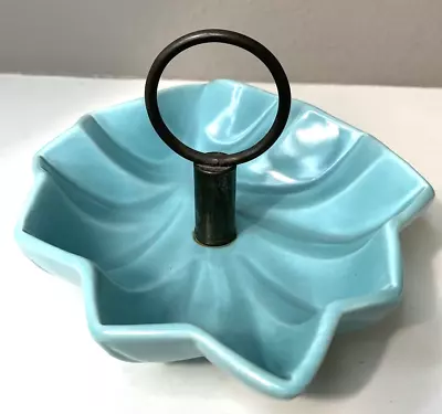 Vintage Miramar Of California Pottery 1957 #745 Aqua Teal Leaf Dish Bowl Handle • $17.99